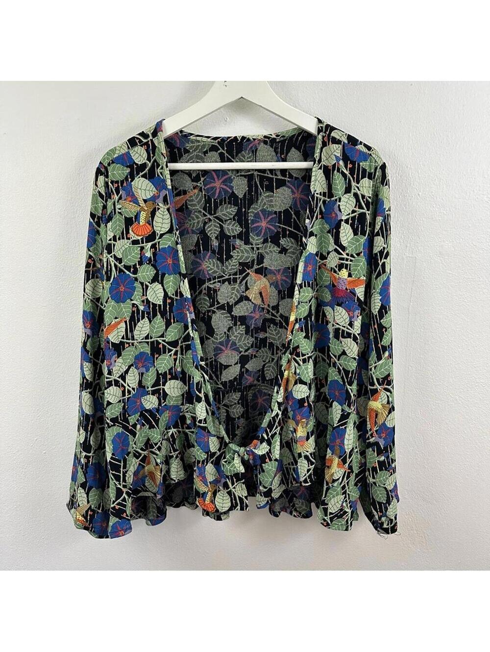 Flax By Jeanne Engelhart Women’s Floral Tie Front Top Size S